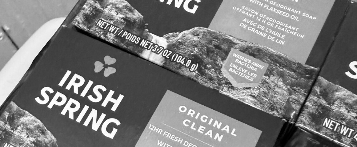 Close-up of multiple boxes of Irish Spring soap labeled “Original Clean” stacked together.